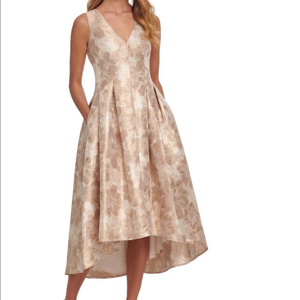 Eliza J Metallic Jacquard High Low Gold Dress 6